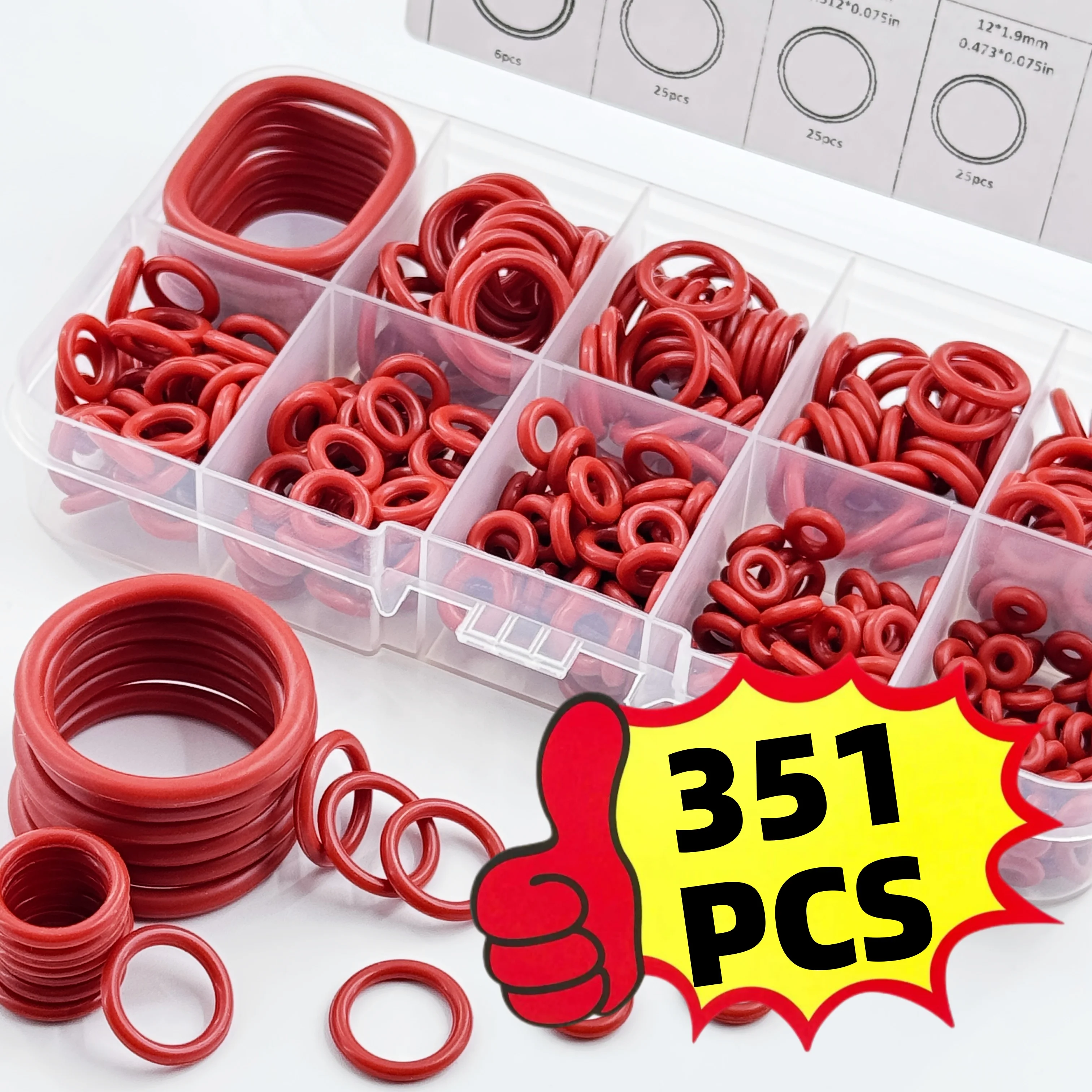 Ensemble de 351 joints toriques en silicone, 10 tailles, résistants à l’huile et à la chaleur, adaptés aux voitures et aux conduites