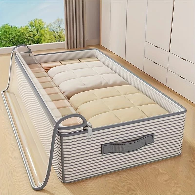 Sac de rangement pour vêtements de grande capacité, boîte de rangement Non tissée robuste, fenêtre transparente pour couettes, couvertures, literie sous le lit