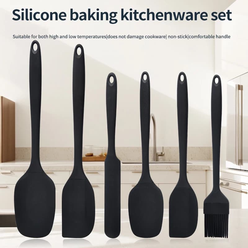 Ensemble d’ustensiles de cuisine en silicone 6 pièces, comprenant un grattoir à crème, une spatule, un pinceau à huile, un ensemble de spatules de différentes tailles, outil de pâtisserie, non intégré