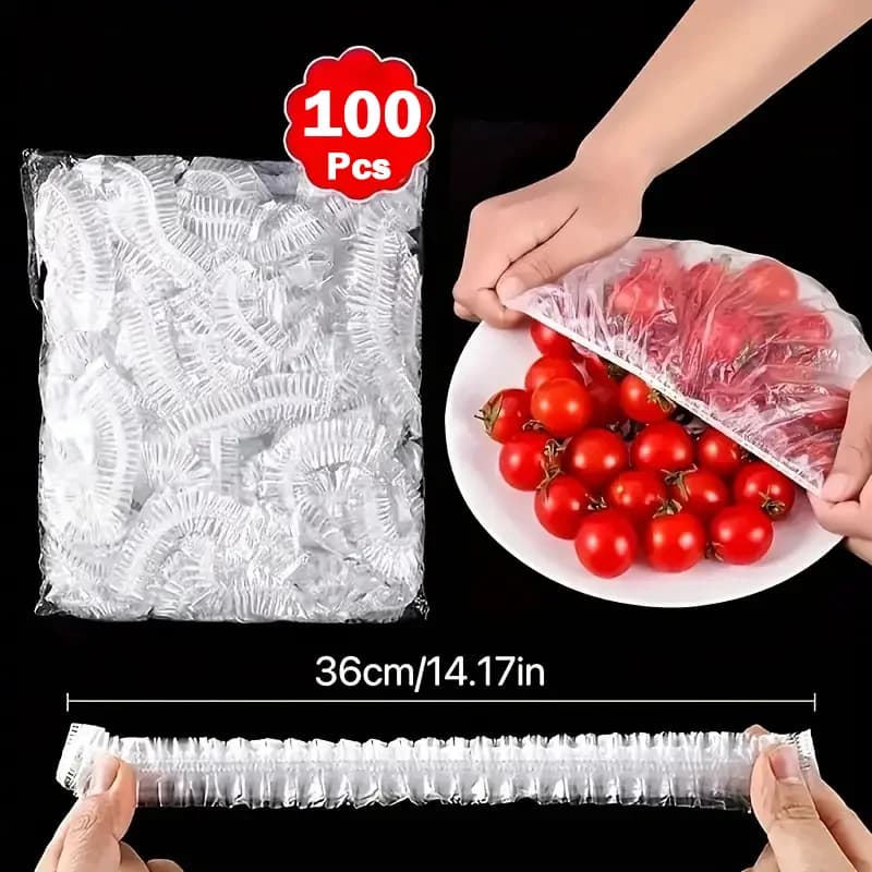 Couverture alimentaire jetable, 100 pièces, couverture intestinale Saran, sac en plastique de conservation de la fraîcheur de qualité alimentaire, accessoires de rangement de cuisine